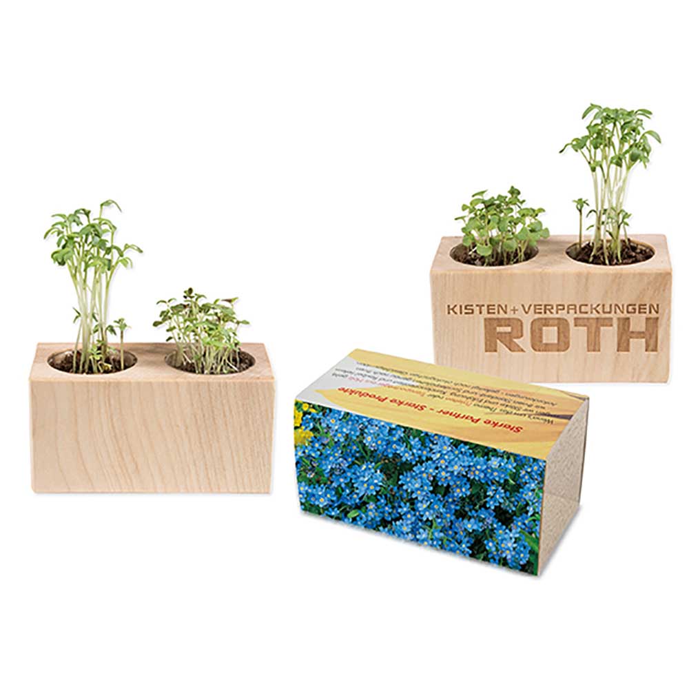 Pflanz-Holz 2er Set mit Samen - individuell