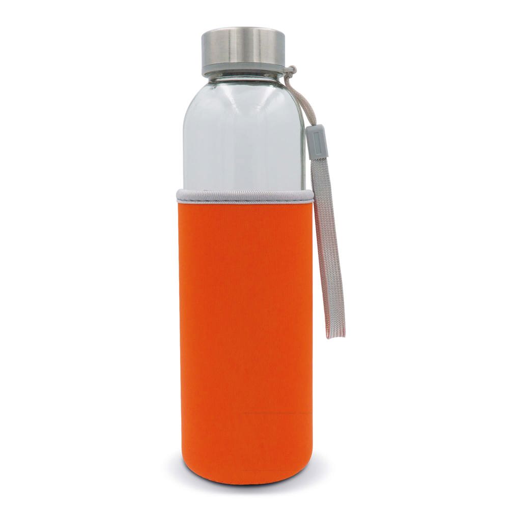 Trinkflasche aus Glas mit Neoprenhülle 500ml - Transparent / Orange