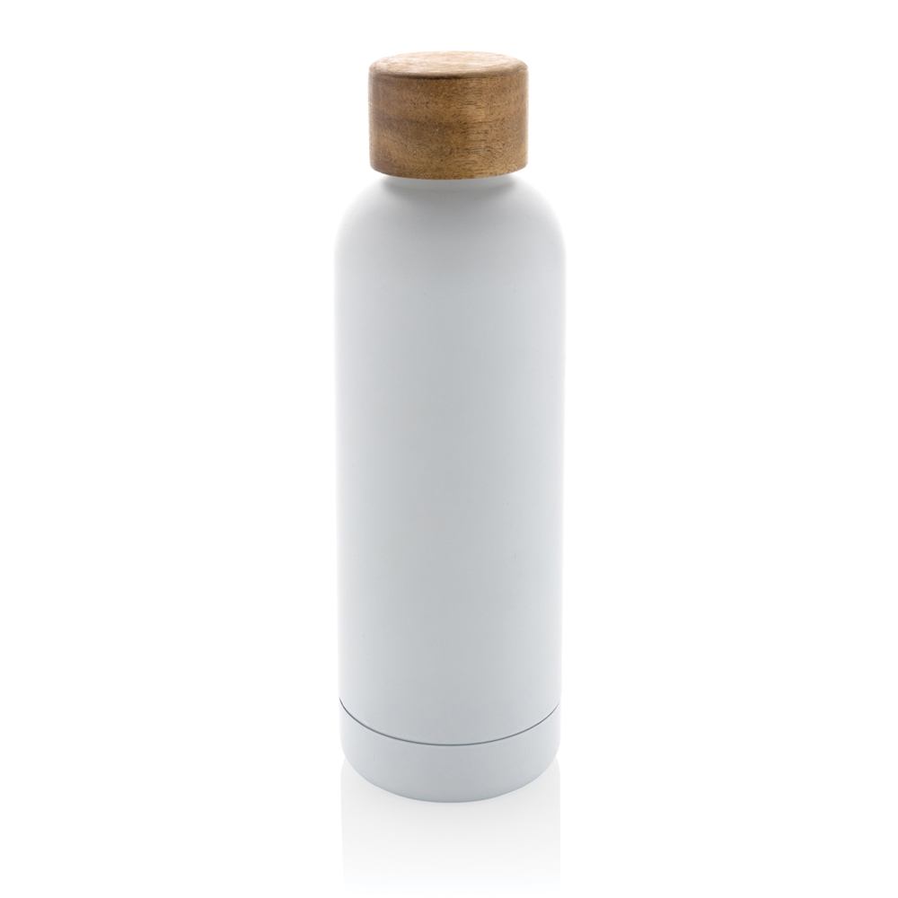 Wood Vakuumflasche aus RCS recyceltem Stainless-Steel - weiß (± PMS White)