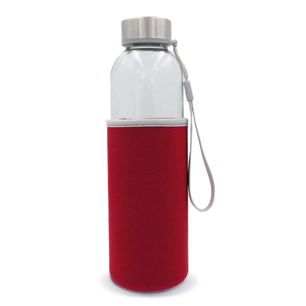 Trinkflasche aus Glas mit Neoprenhülle 500ml - Transparent / Rot