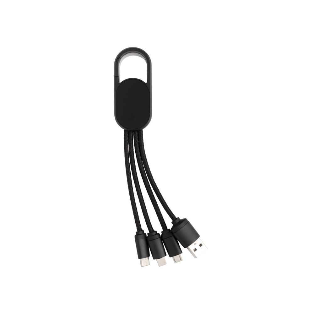 4-in-1 Kabel mit Karabiner-Clip - schwarz (± PMS Black)