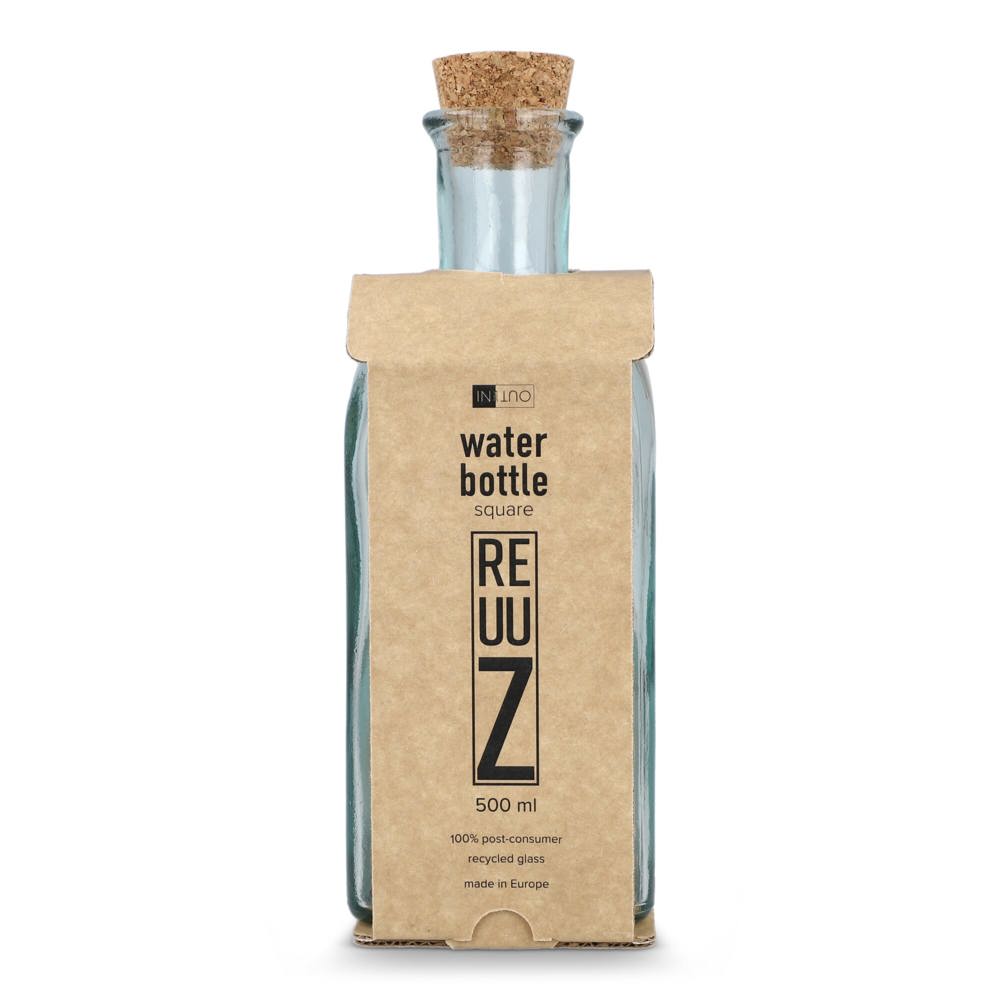 InSideOut Square Recycelte Glaswasserflasche ReuuZ mit Korkverschluss 500ml