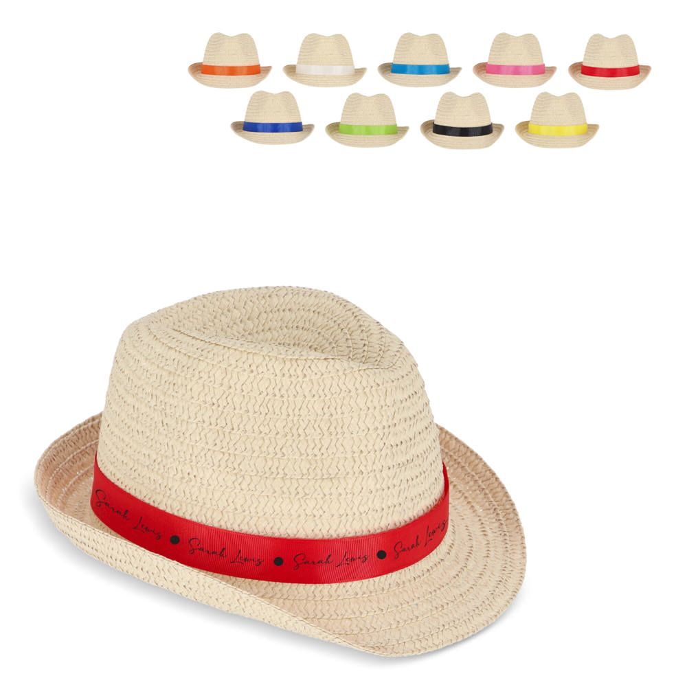 Pflanzlicher Strohhut mit farbigem Band