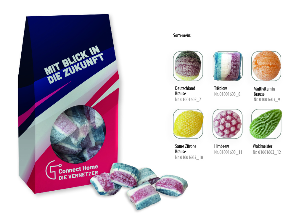 Beutelschachtel mit Bonbons 60 g , Inhalt: Himbeere