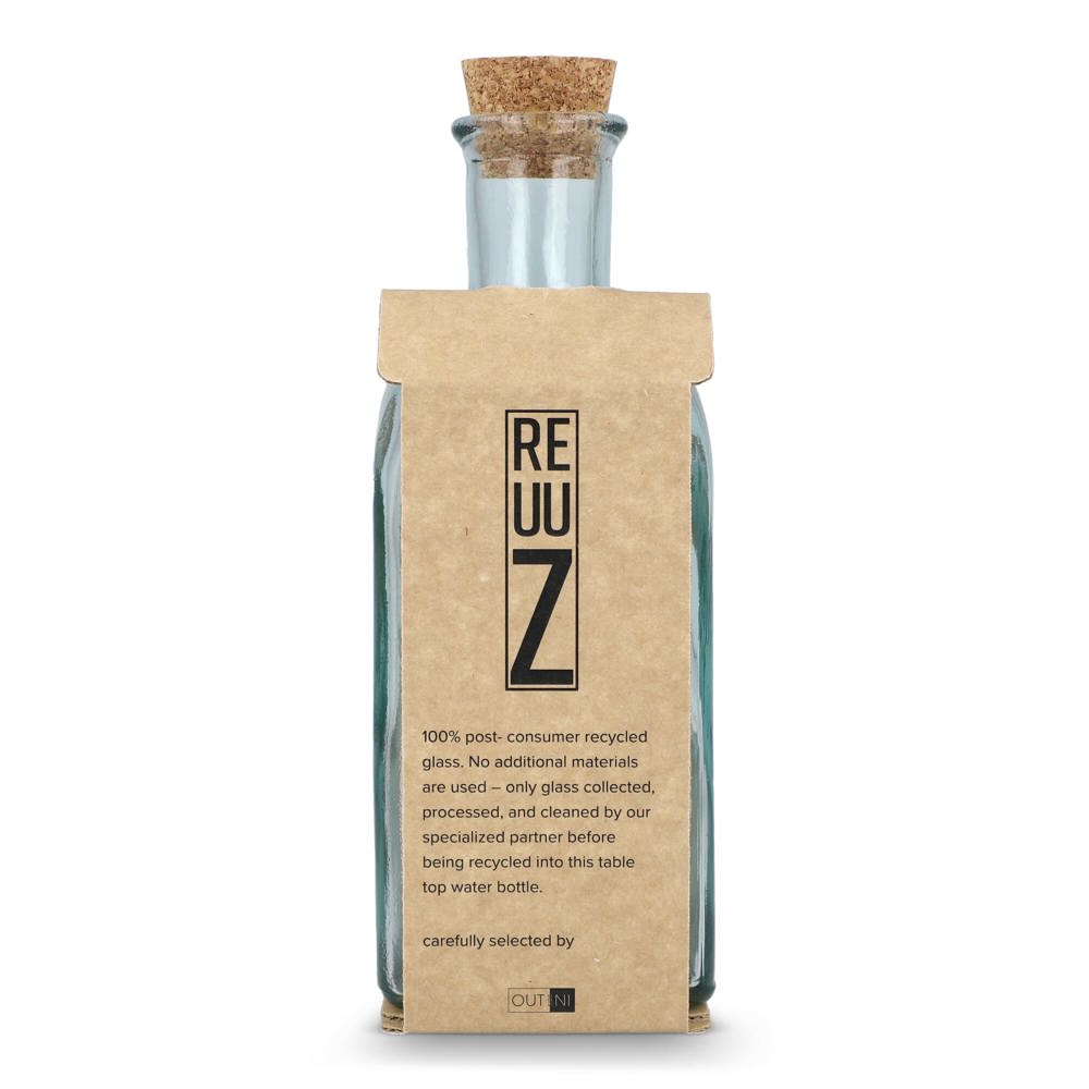 InSideOut Square Recycelte Glaswasserflasche ReuuZ mit Korkverschluss 500ml