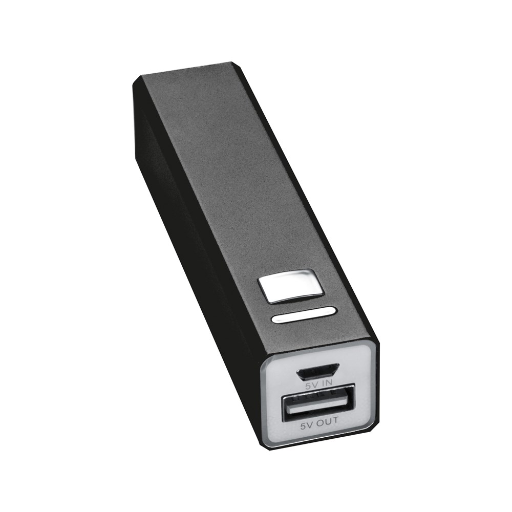 Powerbank 2.200 mAh aus Metall, inkl. Ladekabel OLEG - Schwarz