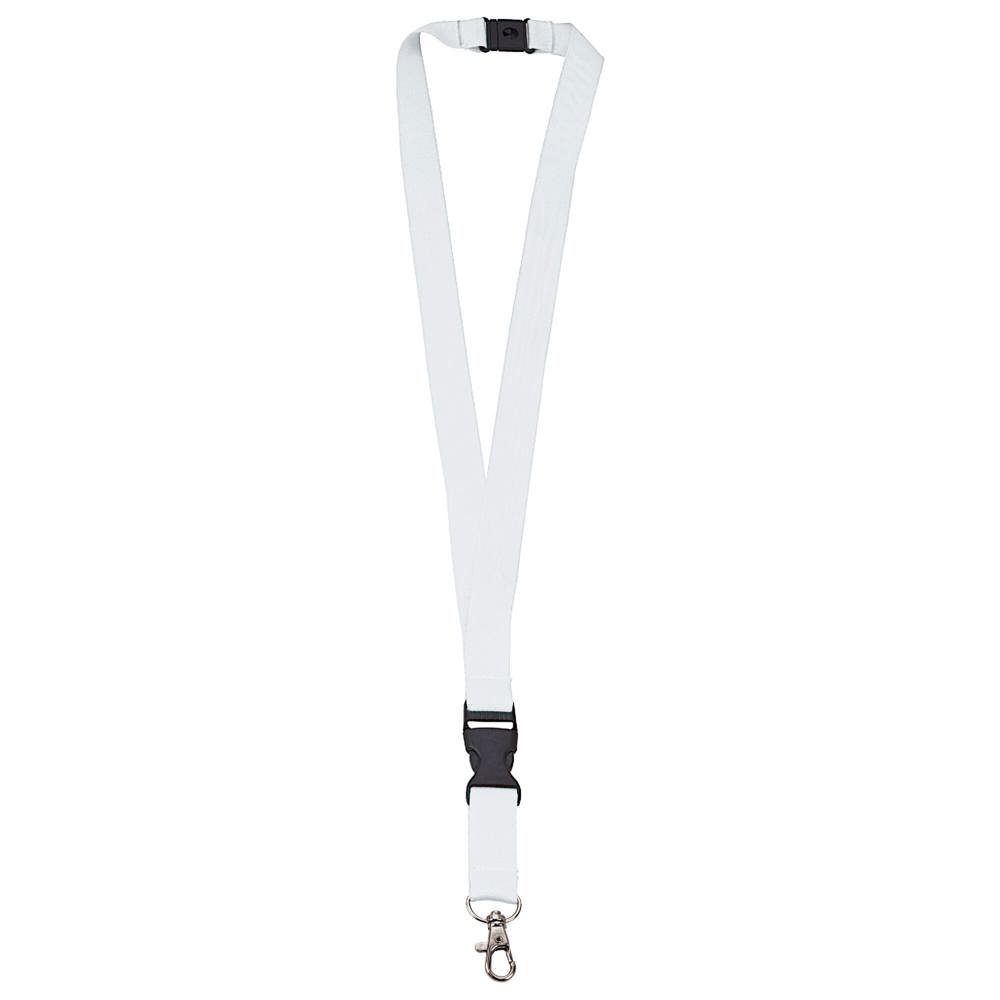 Polyester-Lanyard 20mm mit Schnalle und Haken - Weiss
