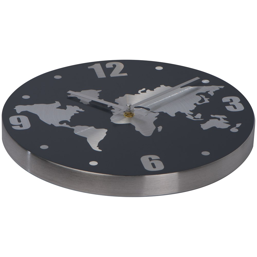 Wanduhr aus Aluminium mit Weltkarte BALTASAR