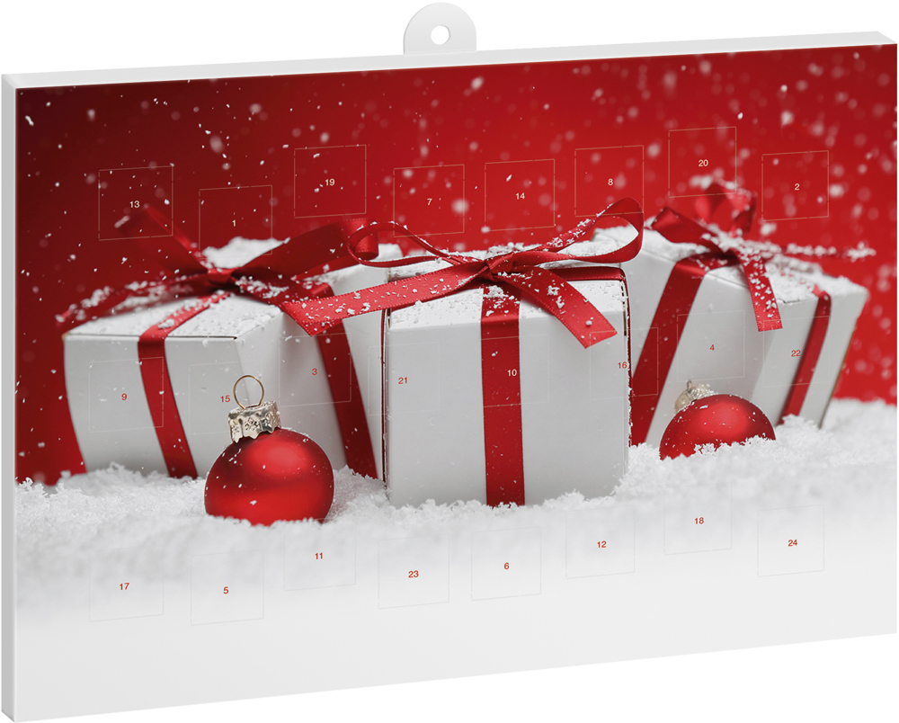 reinpapier® Classic-Adventskalender STANDARDMOTIV, Geschenke mit roter Schleife - M048