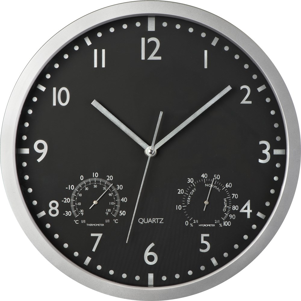 Wanduhr mit Hygro - und Thermometer LUIZA - Schwarz