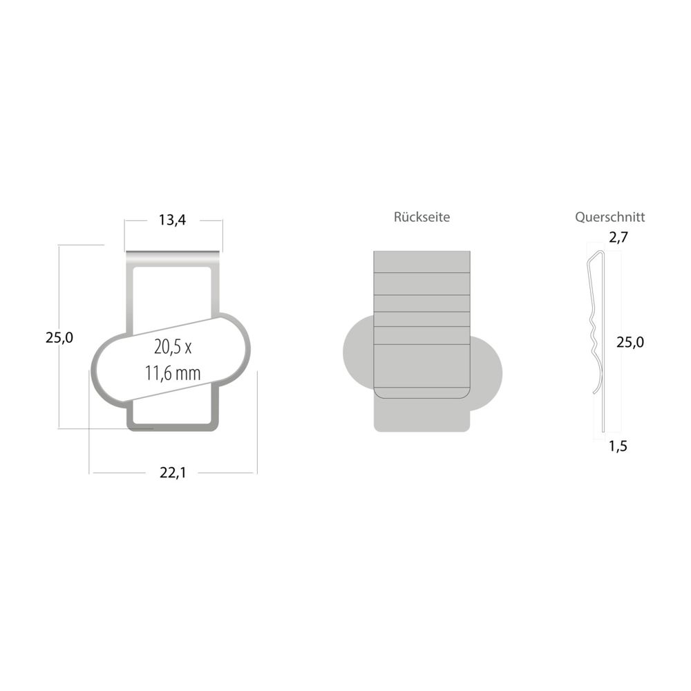 ROMINOX® Mehrweg-Büroklammer Shape Clip Variante A, idealer Mailingartikel für Dokumente, bis zu 18 Seiten Klemmkraft