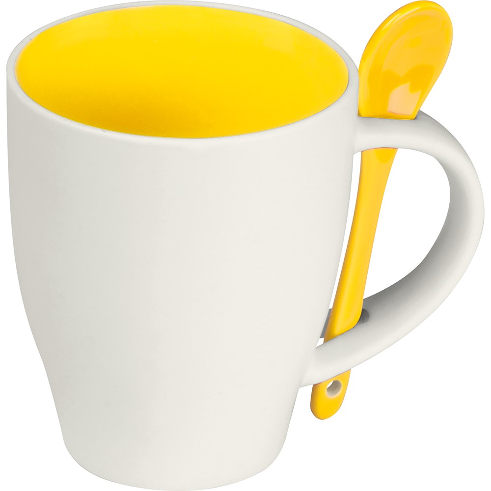 Tasse aus Porzellan mit Löffel, 250ml ARMANDO - Gelb