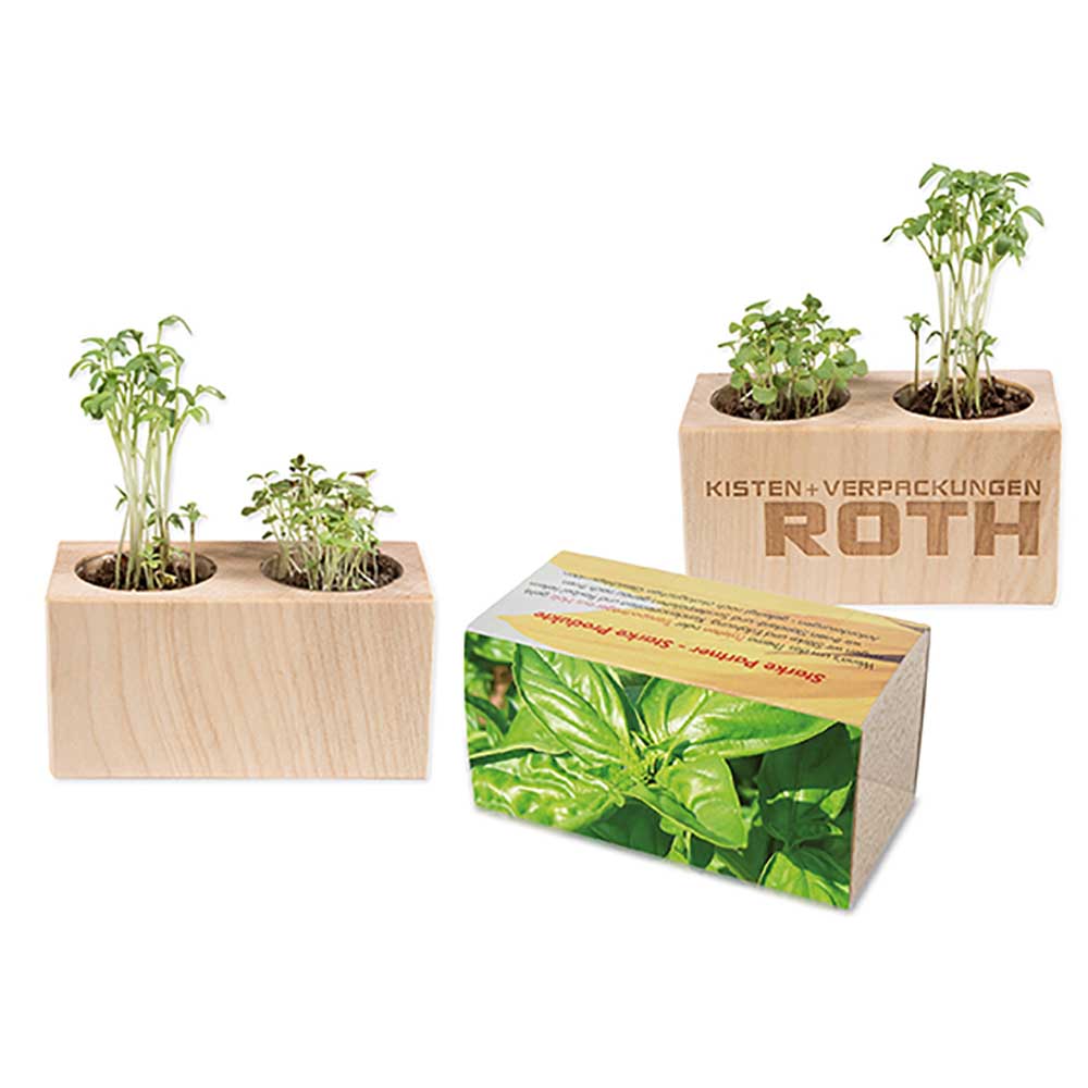 Pflanz-Holz 2er Set mit Samen - Basilikum