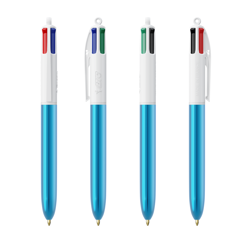 BIC® 4 Colours Shine Kugelschreiber + Lanyard - Weiß/Blaumetallic