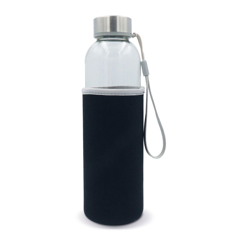 Trinkflasche aus Glas mit Neoprenhülle 500ml - Transparent / Schwarz
