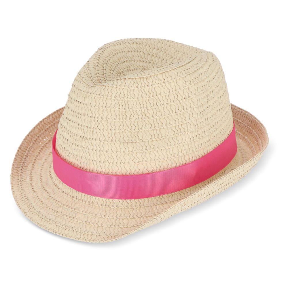 Pflanzlicher Strohhut mit farbigem Band - Rosa