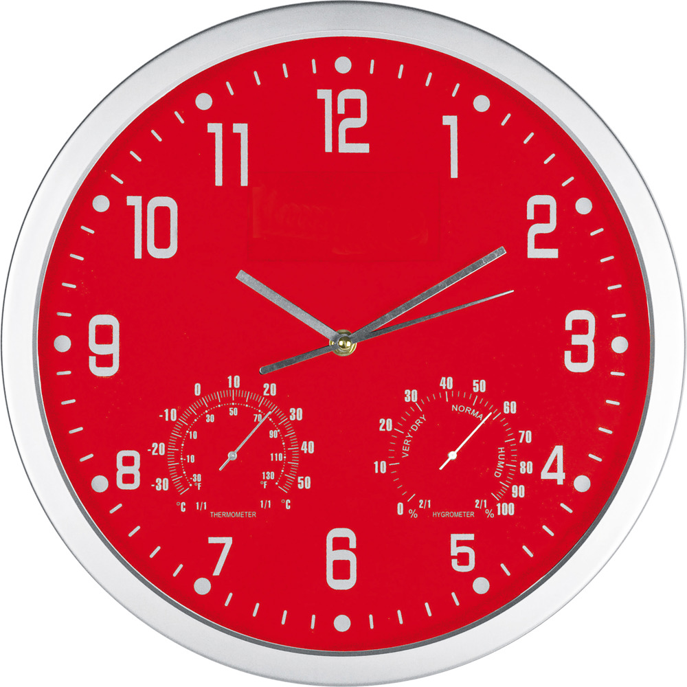 Wanduhr mit Hygro - und Thermometer MALCOLM - Rot