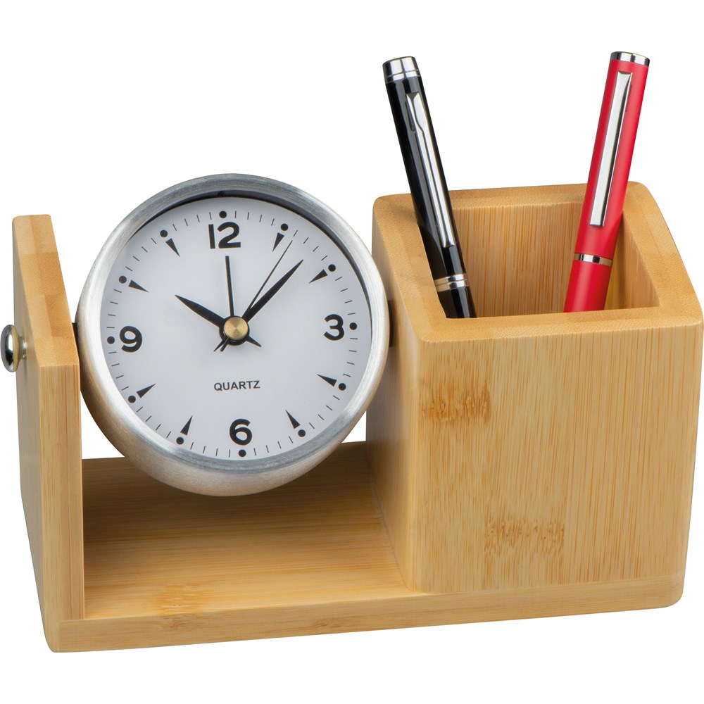 Stifteköcher aus Bambus mit analoger Uhr VERNON