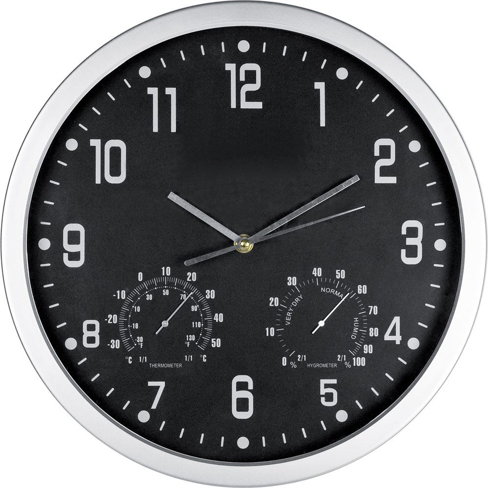 Wanduhr mit Hygro - und Thermometer MALCOLM - Schwarz