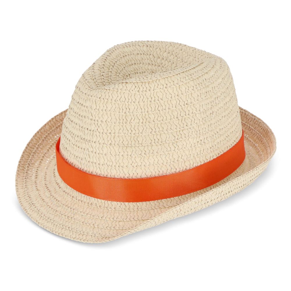 Pflanzlicher Strohhut mit farbigem Band - Orange