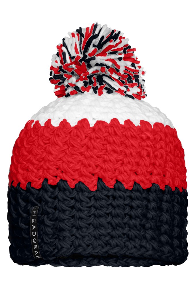 Crocheted Cap with Pompon - Navy/red/white (ca. Pantone 296C
200C
white)