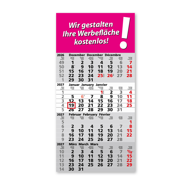 4-Monatskalender DE-EN-FR - Grau