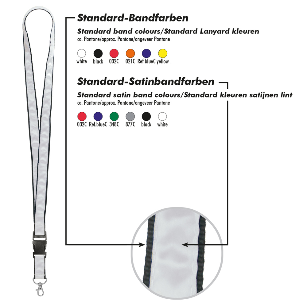 Schlüsselband/Lanyard "Satin" - Orangerot (ca. Pantone 021C)/Silber (ca. Pantone 877C)