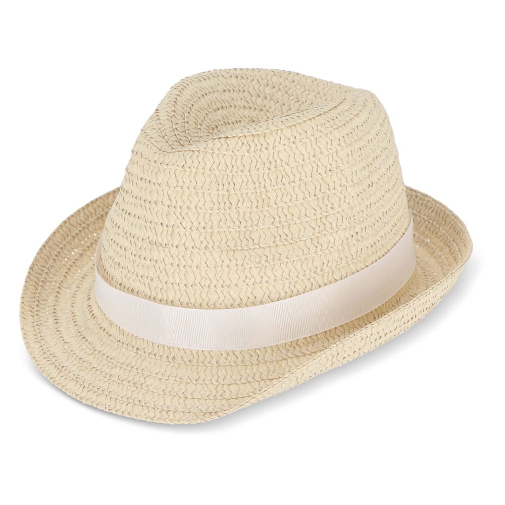 Pflanzlicher Strohhut mit farbigem Band - Weiss